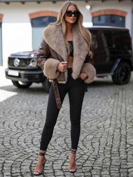 Ženska usnjena jakna čokolada OZONEE JS/61M8510/158