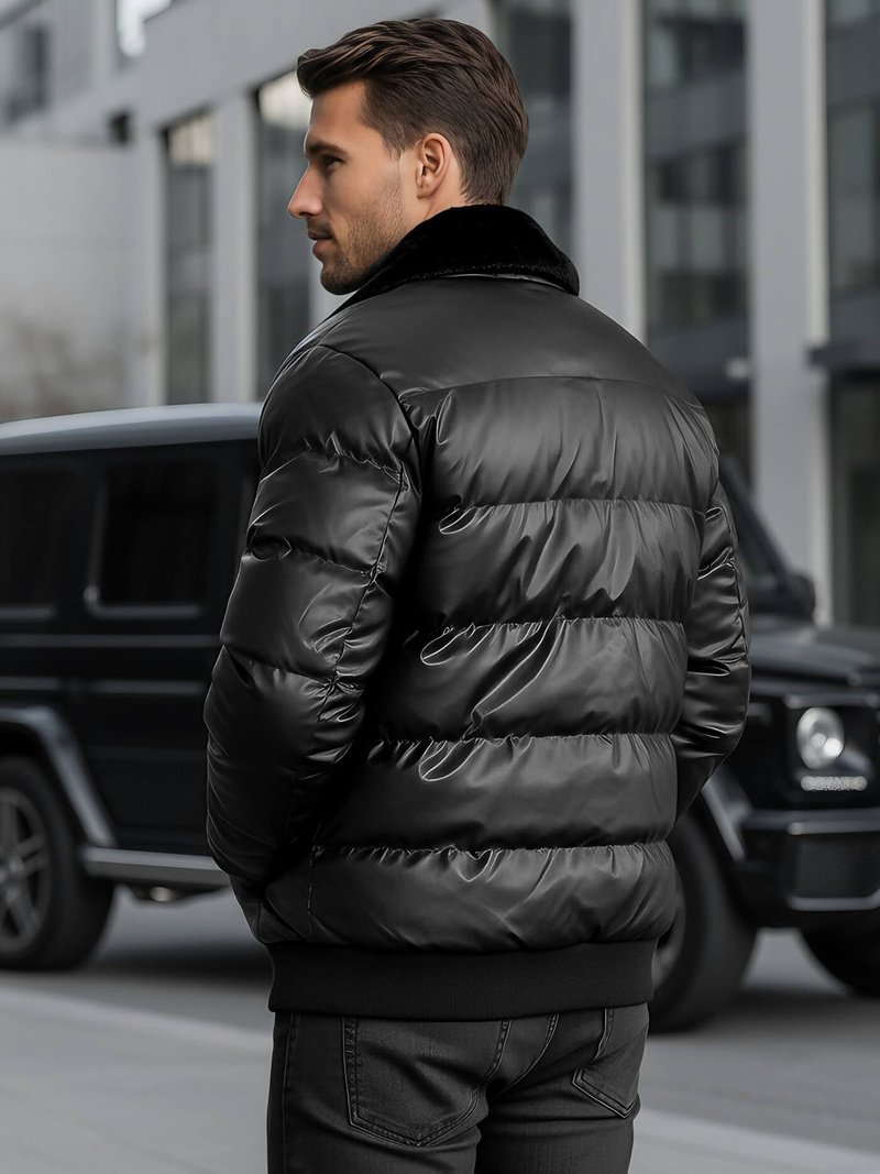 Moška usnjena jakna črna OZONEE O/M795Z