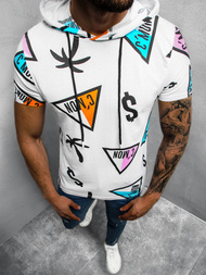 Moška majica s potiskom bela in mornarsko modra OZONEE O/BL204Z