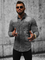 Moška jeans srajca siva OZONEE NB/MC712G