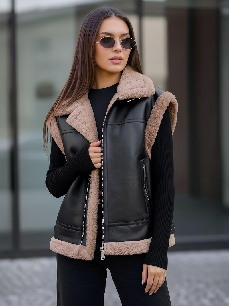 Ženski usnjena brezrokavnik črni OZONEE JS/61M8503/392Z