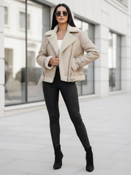 Ženska usnjena jakna bež OZONEE JS/11Z8177Z