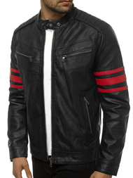 Moška usnjena jakna črno-rdeča OZONEE YD/BF59359