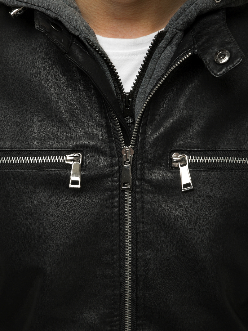 Moška usnjena jakna črna OZONEE JB/JP1148