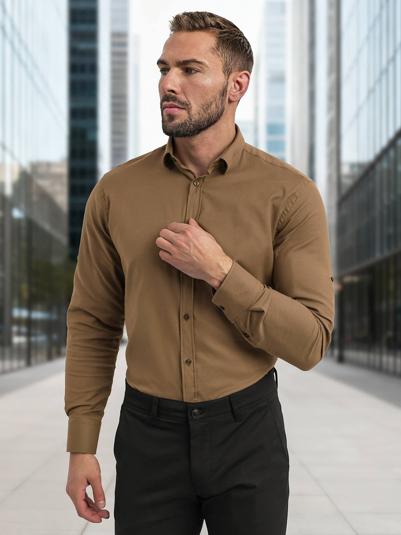Elegantna moška srajca rjava OZONEE V/V187