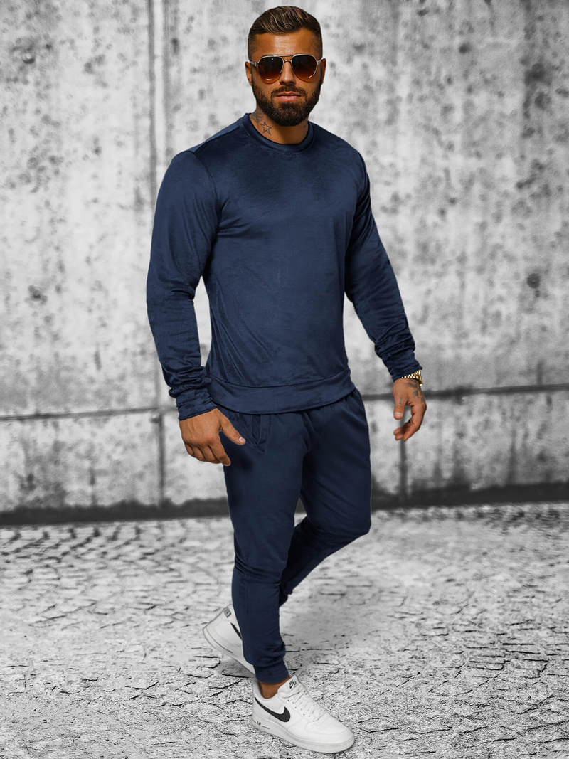 Moška trenirka iz velurja mornarsko modra OZONEE JS/8C1167/25