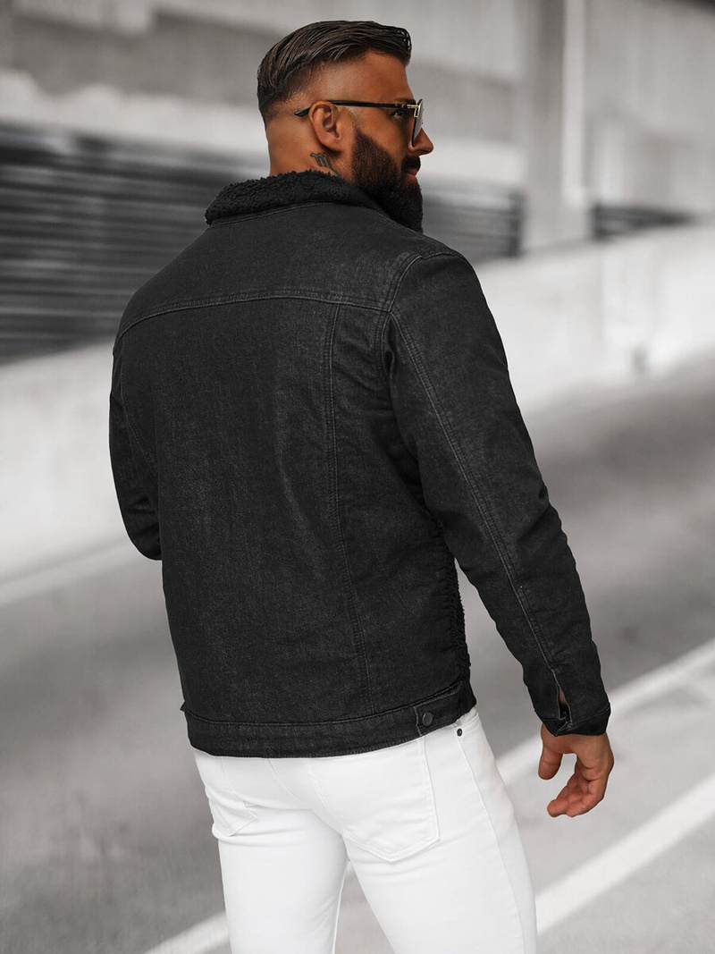 Moška jeans jakna šerpa črna OZONEE NB/MJ533NZ