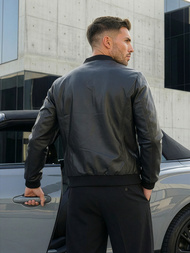 Moška usnjena jakna črna OZONEE JS/11Z8015Z