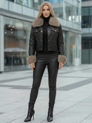 Ženska usnjena jakna črno-bež OZONEE JS/61M8513/392B