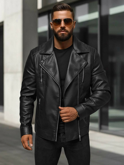 Moška usnjena jakna črna OZONEE JS/11Z8067Z