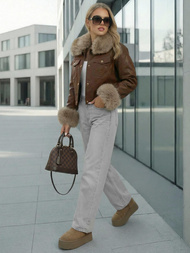 Ženska usnjena jakna čokolada OZONEE JS/61M8513/158