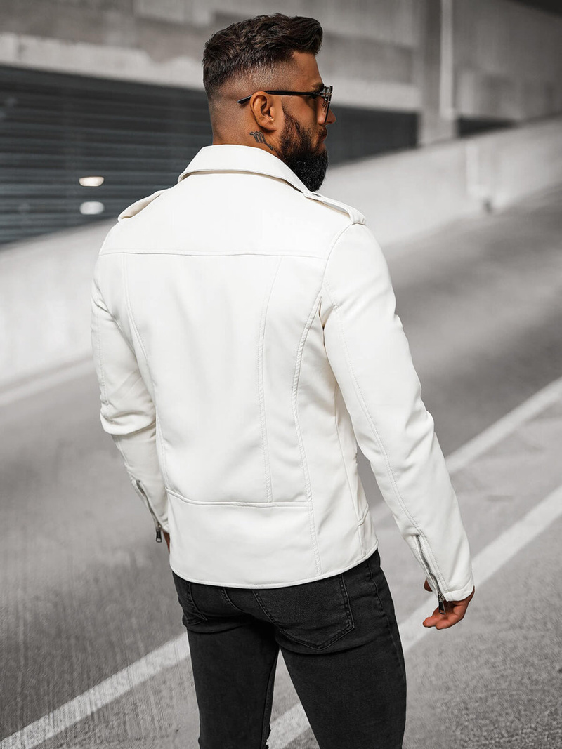 Moška usnjena jakna bela OZONEE O/88121