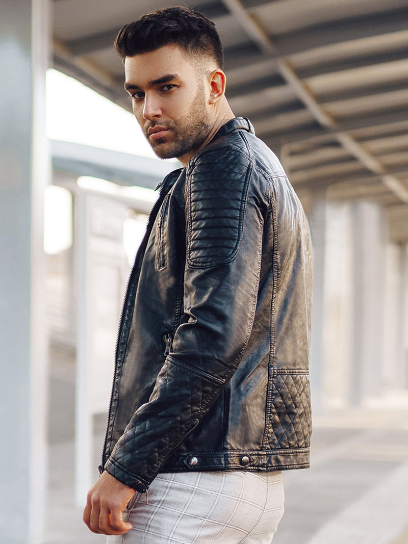 Moška usnjena jakna črna OZONEE YD/BF5916309Z