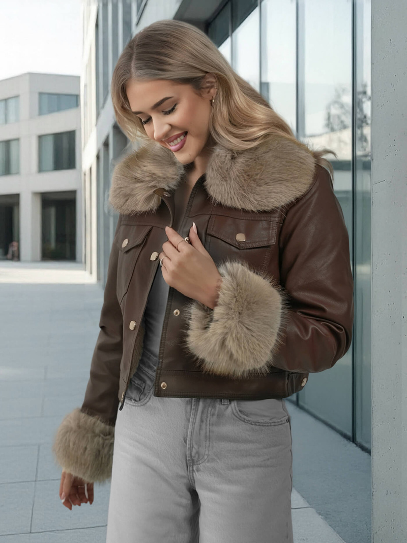 Ženska usnjena jakna čokolada OZONEE JS/61M8513/158