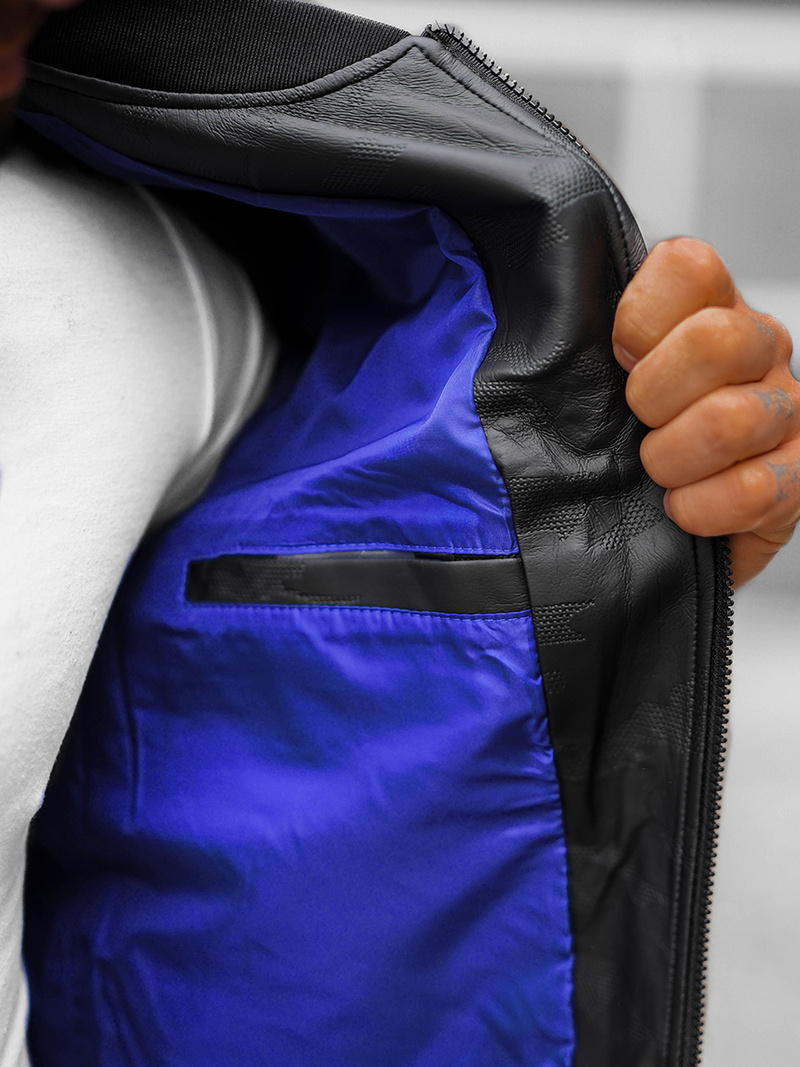 Moška usnjena bomber jakna črna OZONEE O/3A63