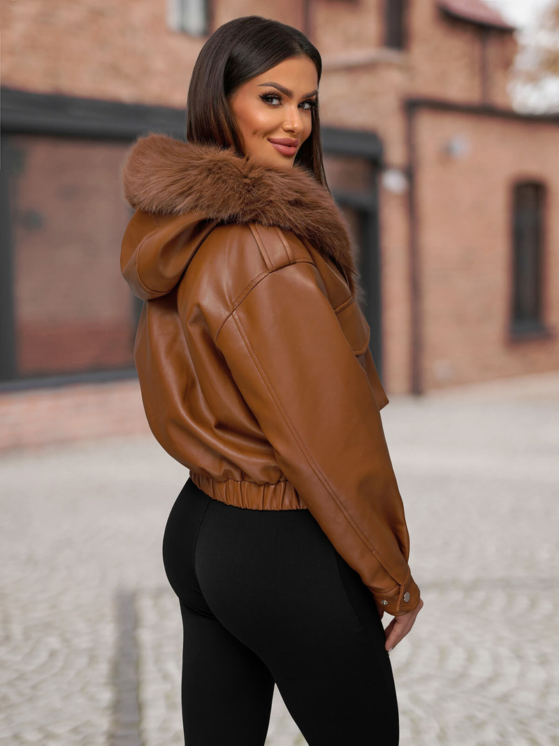 Ženska usnjena jakna rjava OZONEE O/G125