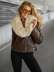 Ženska usnjena jakna čokolada OZONEE JS/61M8508/158