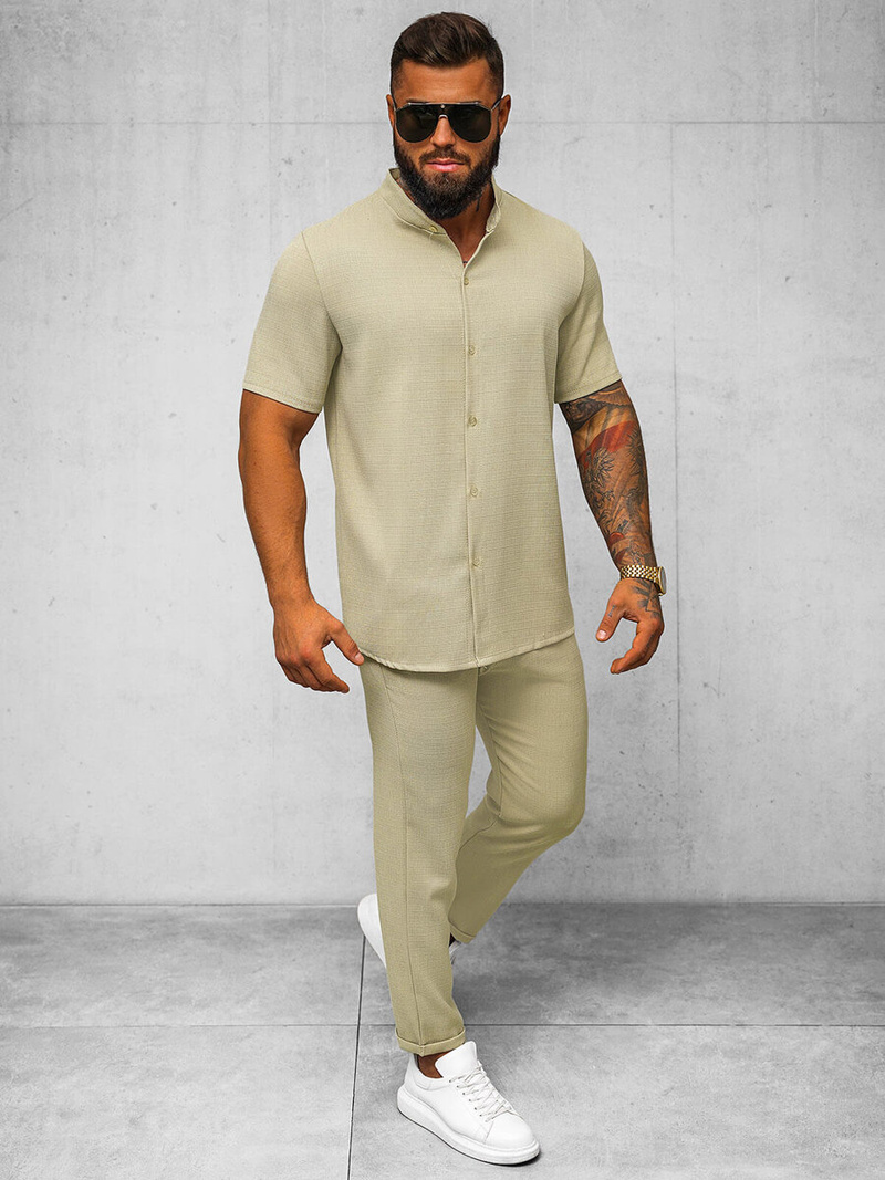 Moška majica s kratkimi rokavi bež OZONEE O/Y972T