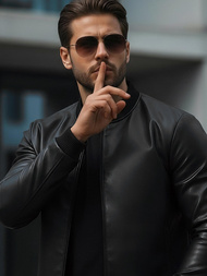 Moška usnjena jakna črna OZONEE JS/11Z8015Z