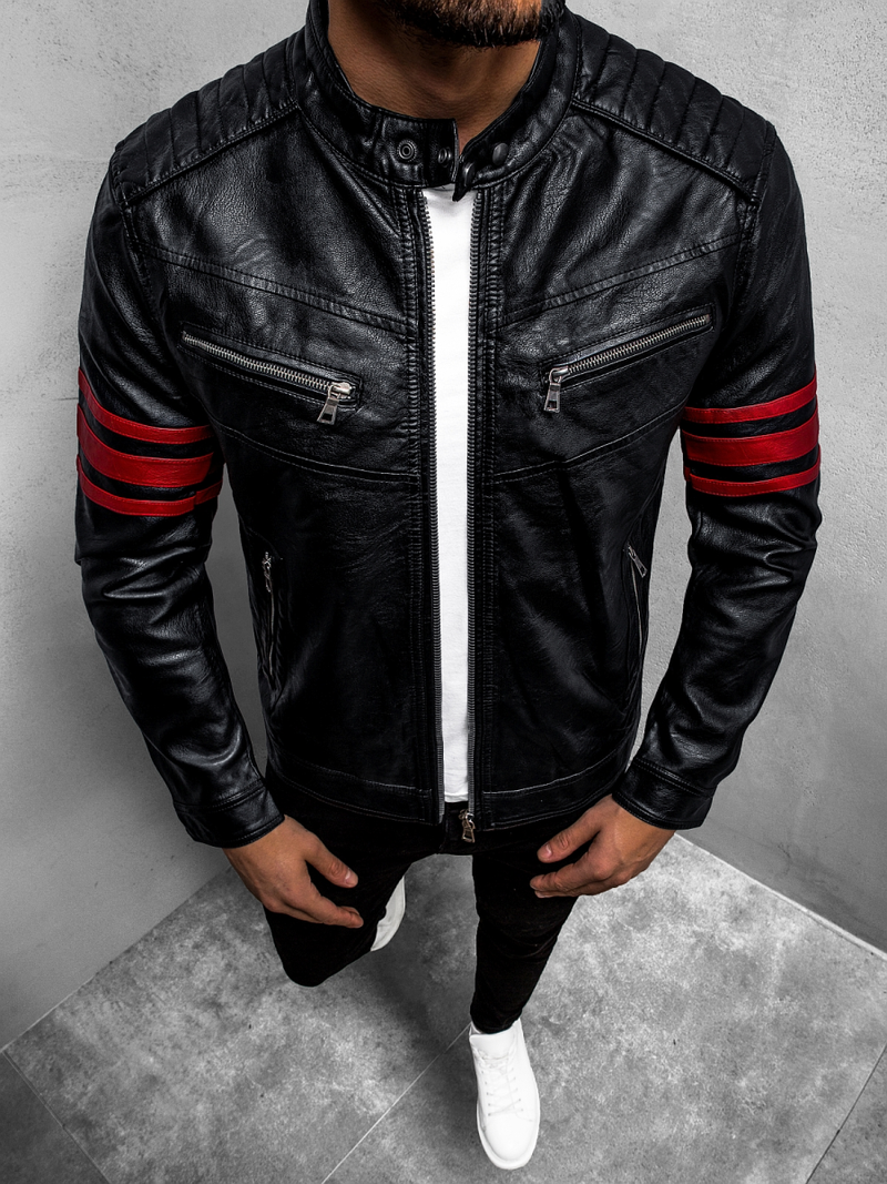 Moška usnjena jakna črno-rdeča OZONEE YD/BF59359Z