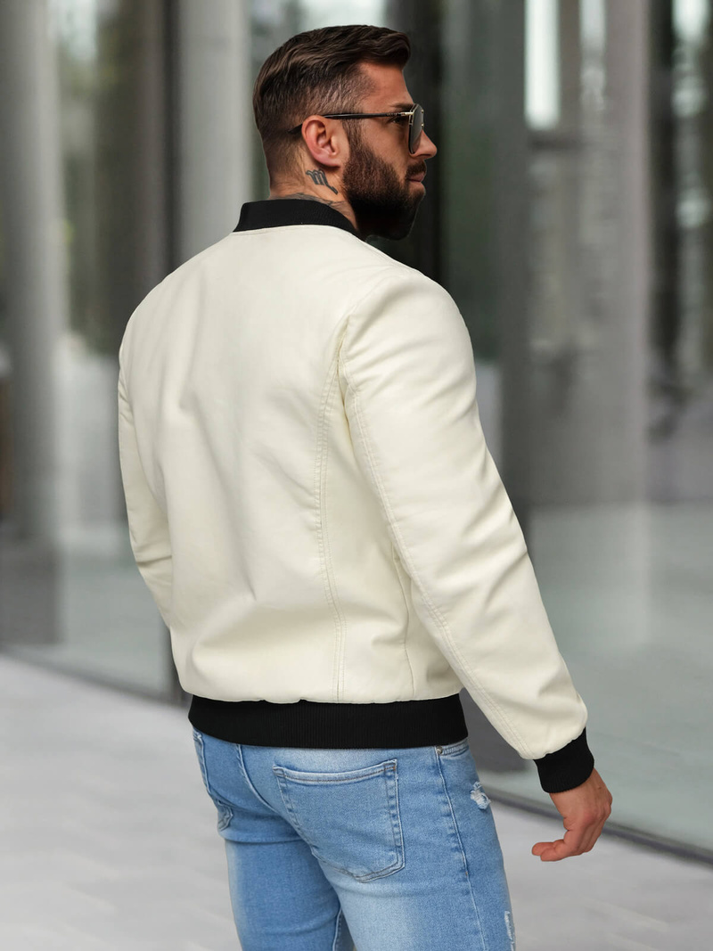 Moška usnjena jakna ecru OZONEE JS/11Z8107