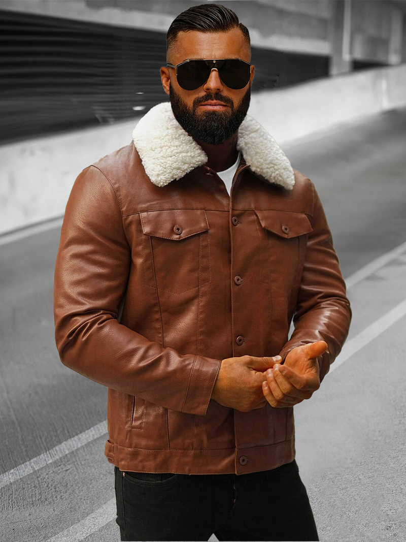 Moška usnjena jakna camel OZONEE O/8830/3