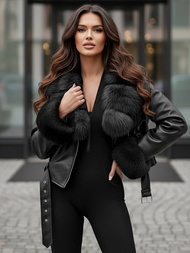 Ženska usnjena jakna črna OZONEE JS/61M8511/392AZ