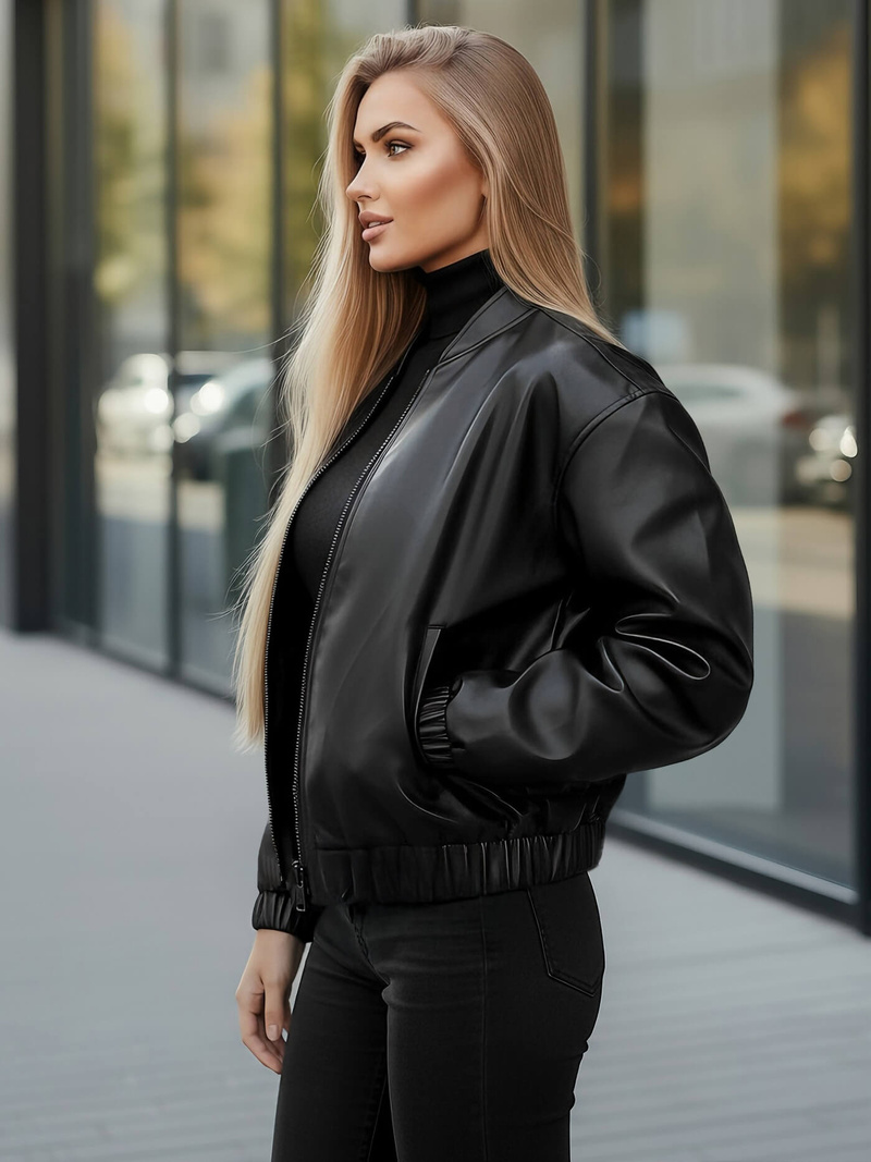 Ženska usnjena jakna črna OZONEE JS/11Z8281