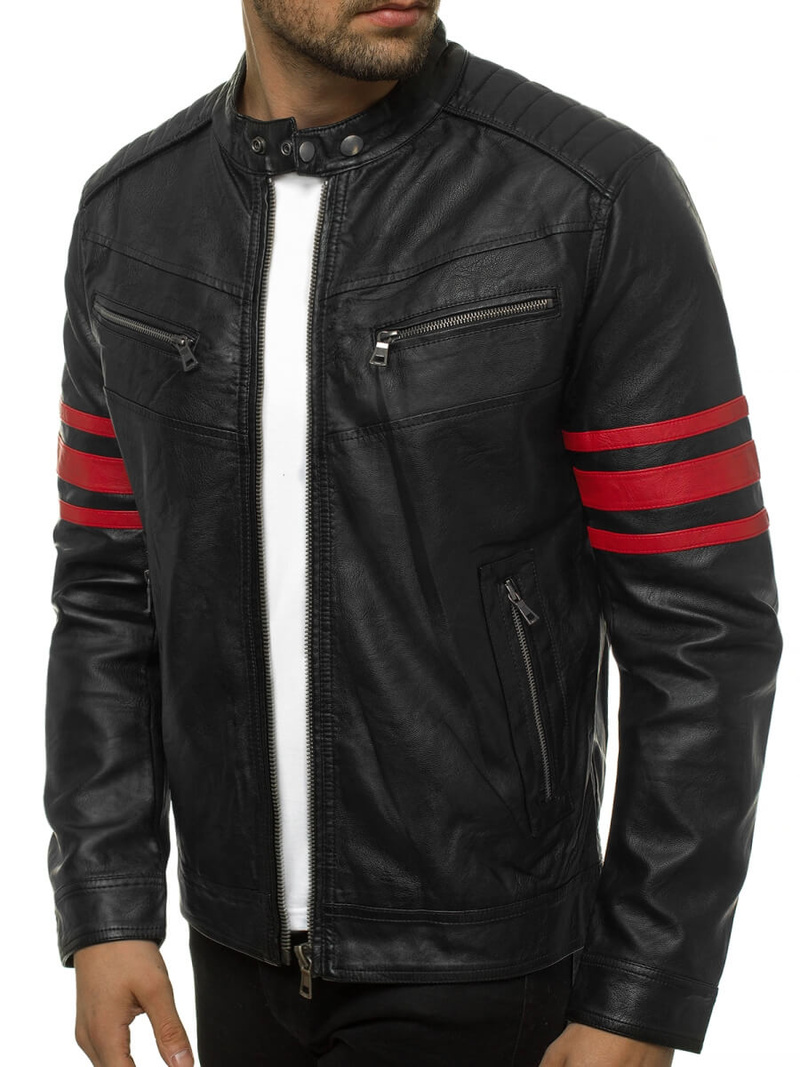 Moška usnjena jakna črno-rdeča OZONEE YD/BF59359