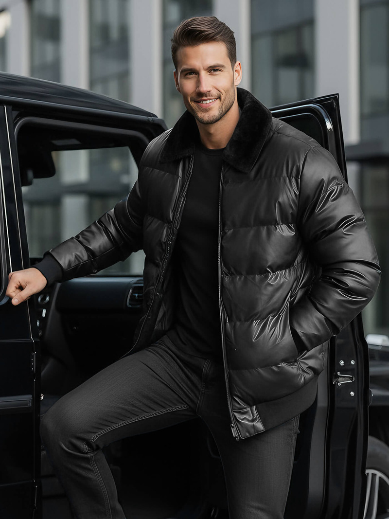 Moška usnjena jakna črna OZONEE O/M795Z