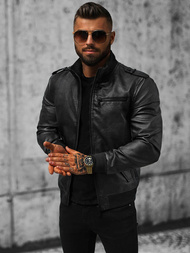 Moška usnjena jakna črna OZONEE O/8907