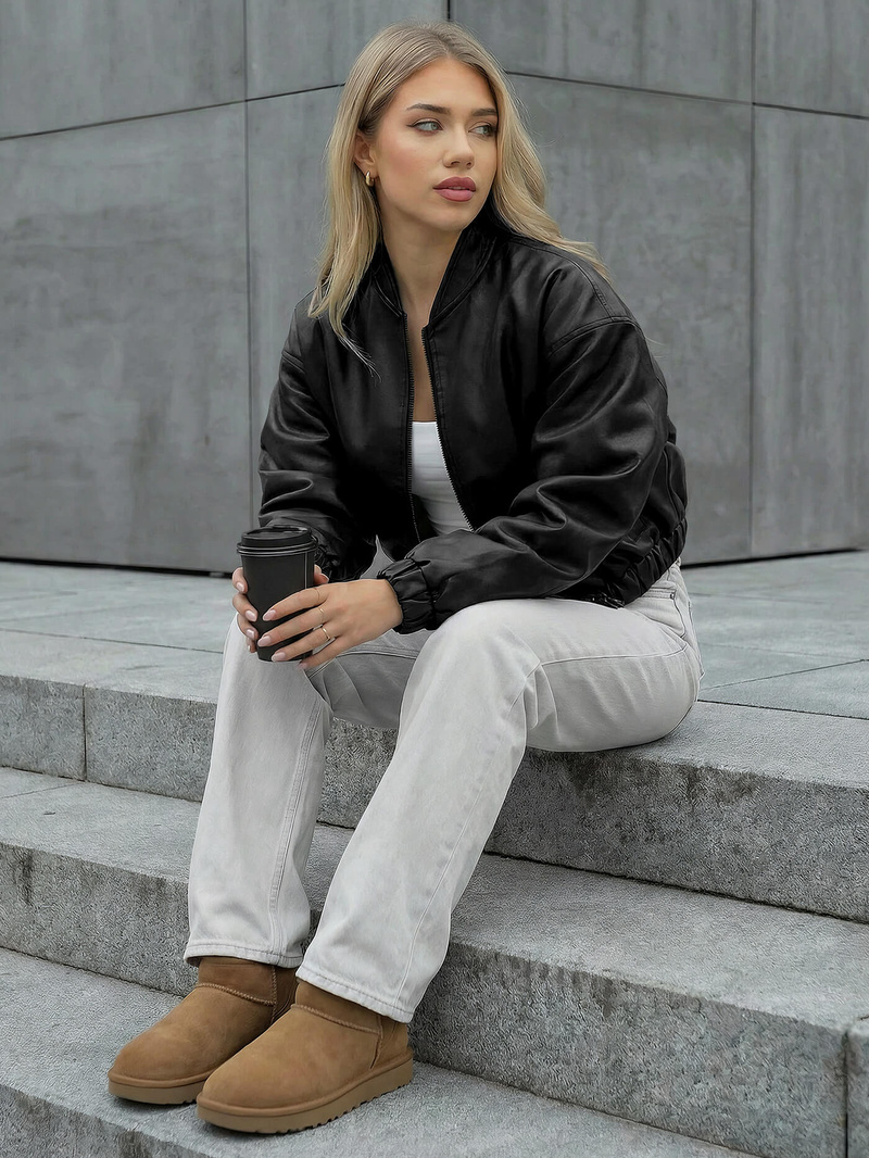 Ženska usnjena jakna črna OZONEE JS/11Z8281Z