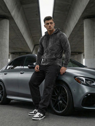 Moška iz velurja jopa s kapuco grafitna OZONEE JS/8B1168/6Z