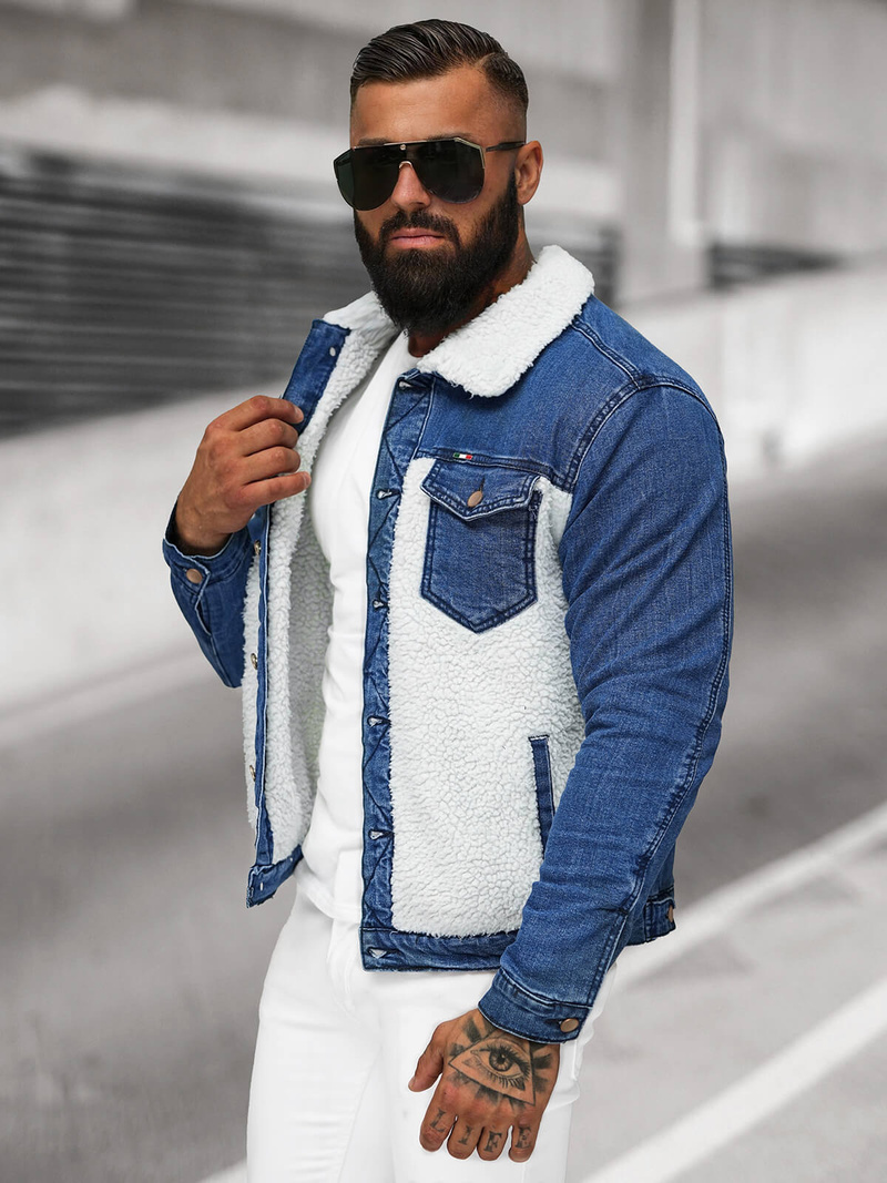 Moška jeans jakna šerpa modra OZONEE NB/MJ533BZ