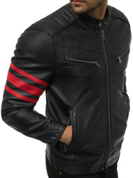 Moška usnjena jakna črno-rdeča OZONEE YD/BF59359