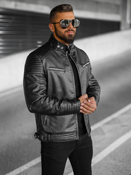 Moška usnjena jakna črna OZONEE JS/11Z8063