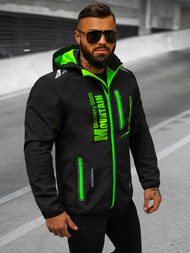 Moška softshell jakna s kapuco črno-zelena OZONEE JS/HH026/1A