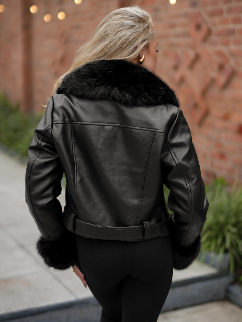 Ženska usnjena jakna črna OZONEE JS/61M8511/392A