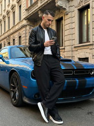 Moška usnjena jakna črna OZONEE JS/11Z8105Z