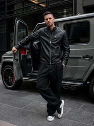 Moška usnjena jakna črna OZONEE JS/11Z8021