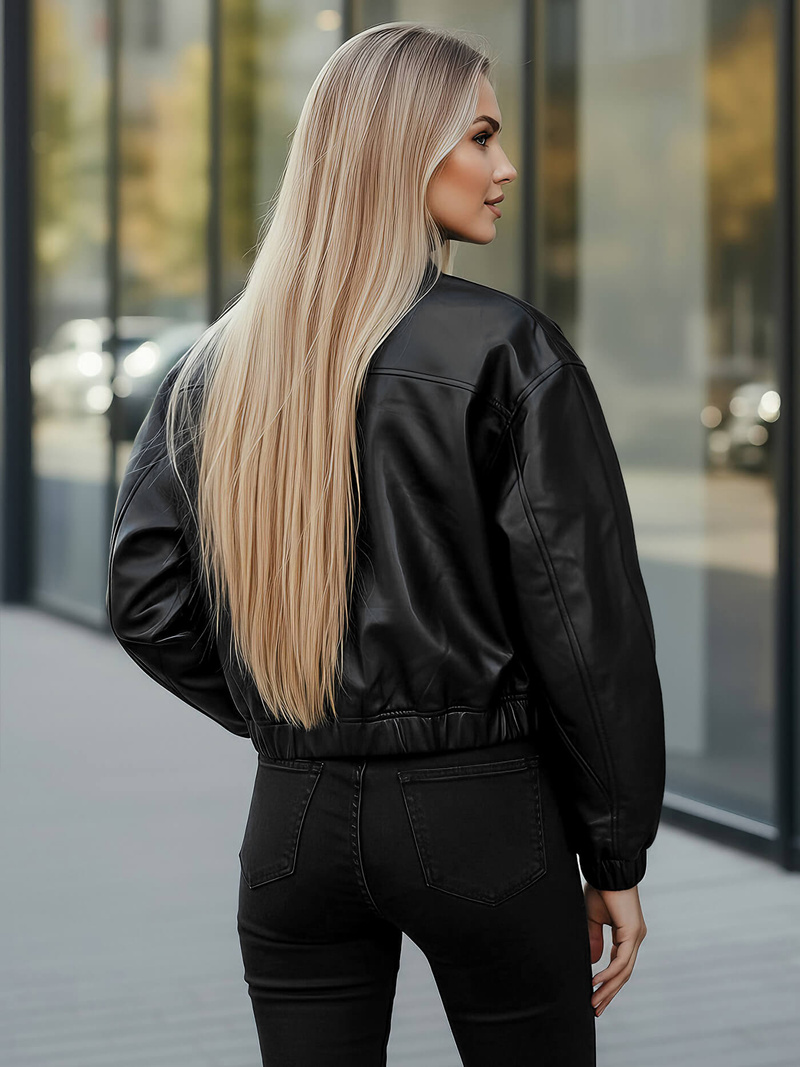 Ženska usnjena jakna črna OZONEE JS/11Z8281