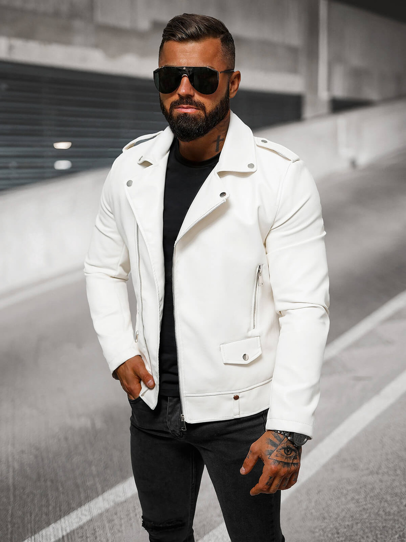 Moška usnjena jakna bela OZONEE O/88121