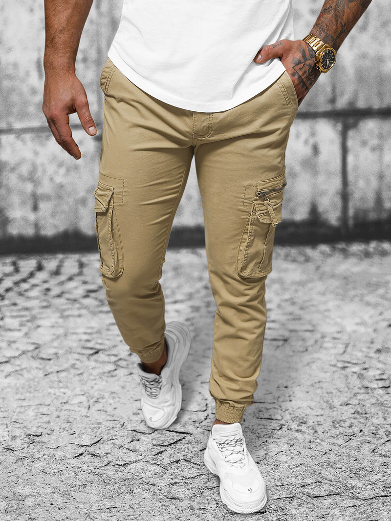 Moške Hlače Chino Jogger Bež OZONEE NB/MP0201K