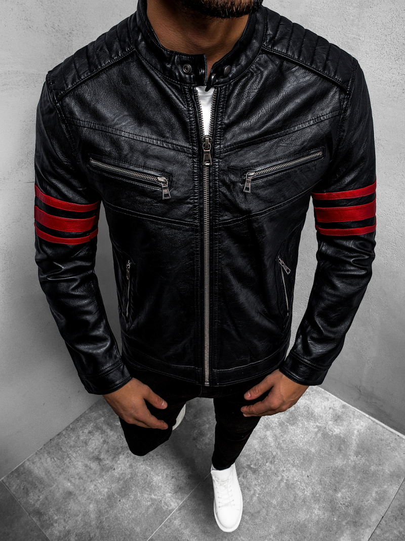 Moška usnjena jakna črno-rdeča OZONEE YD/BF59359Z