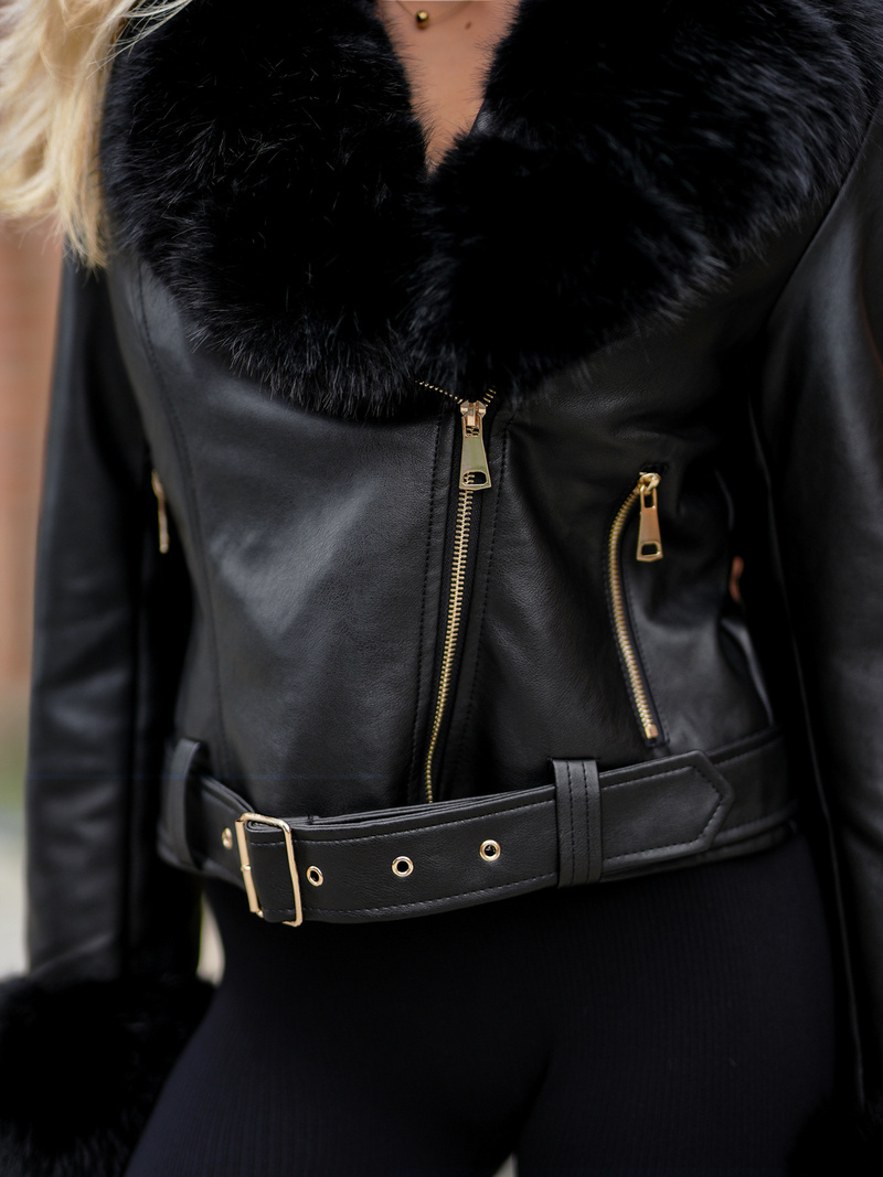 Ženska usnjena jakna črna OZONEE JS/61M8511/392A