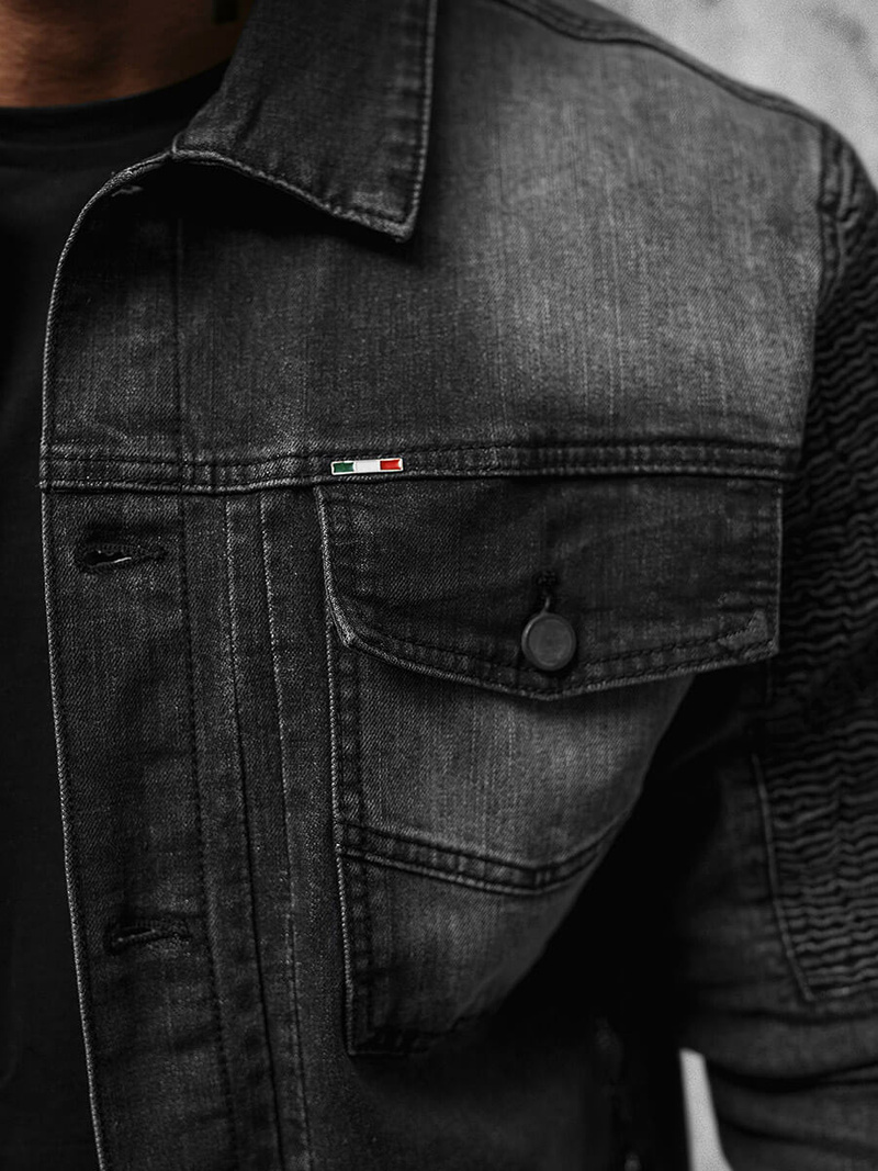 Moška jeans jakna šerpa črna OZONEE NB/MJ521N