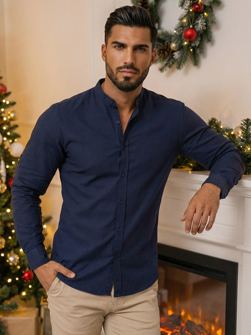 Elegantna Moška Srajca Mornarsko Modri OZONEE O/V69Z