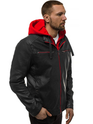 Moška usnjena jakna črno-rdeča OZONEE N/6129Z