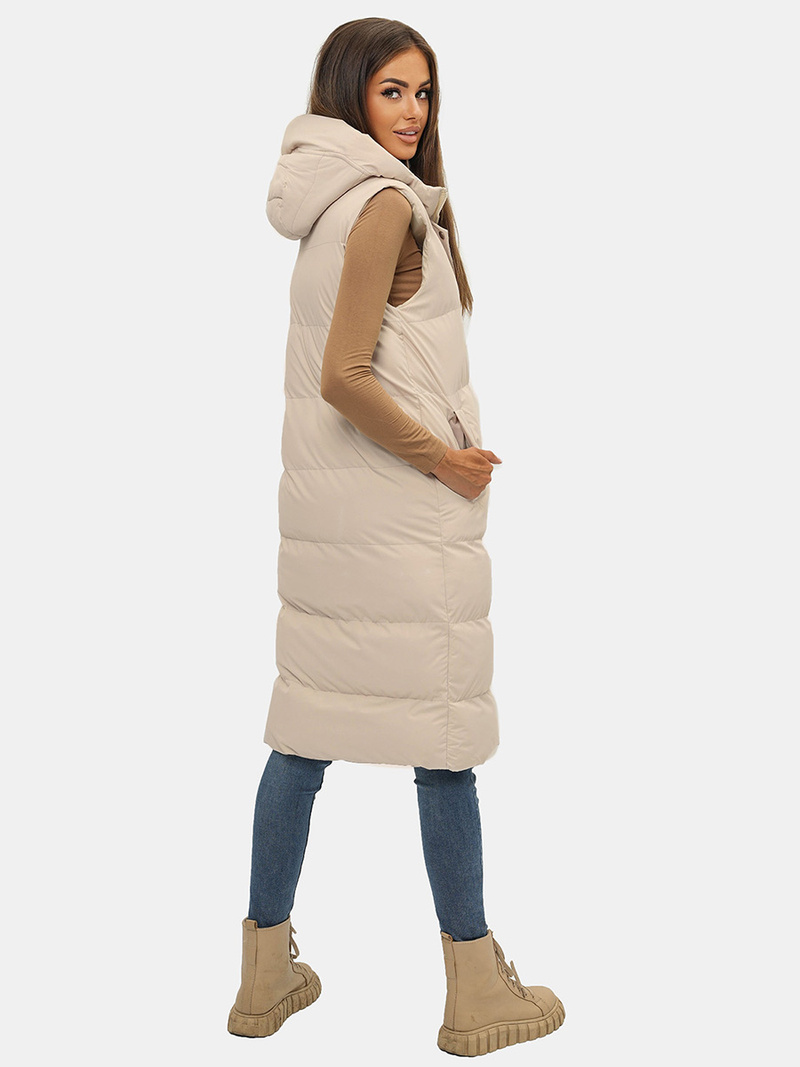 Ženski brezrokavnik s kapuco bež OZONEE JS/M728/62