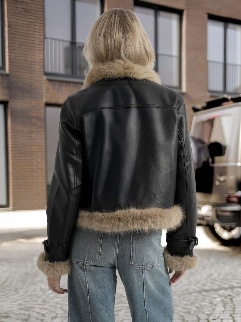 Ženska usnjena jakna črna OZONEE JS/61M8517/392